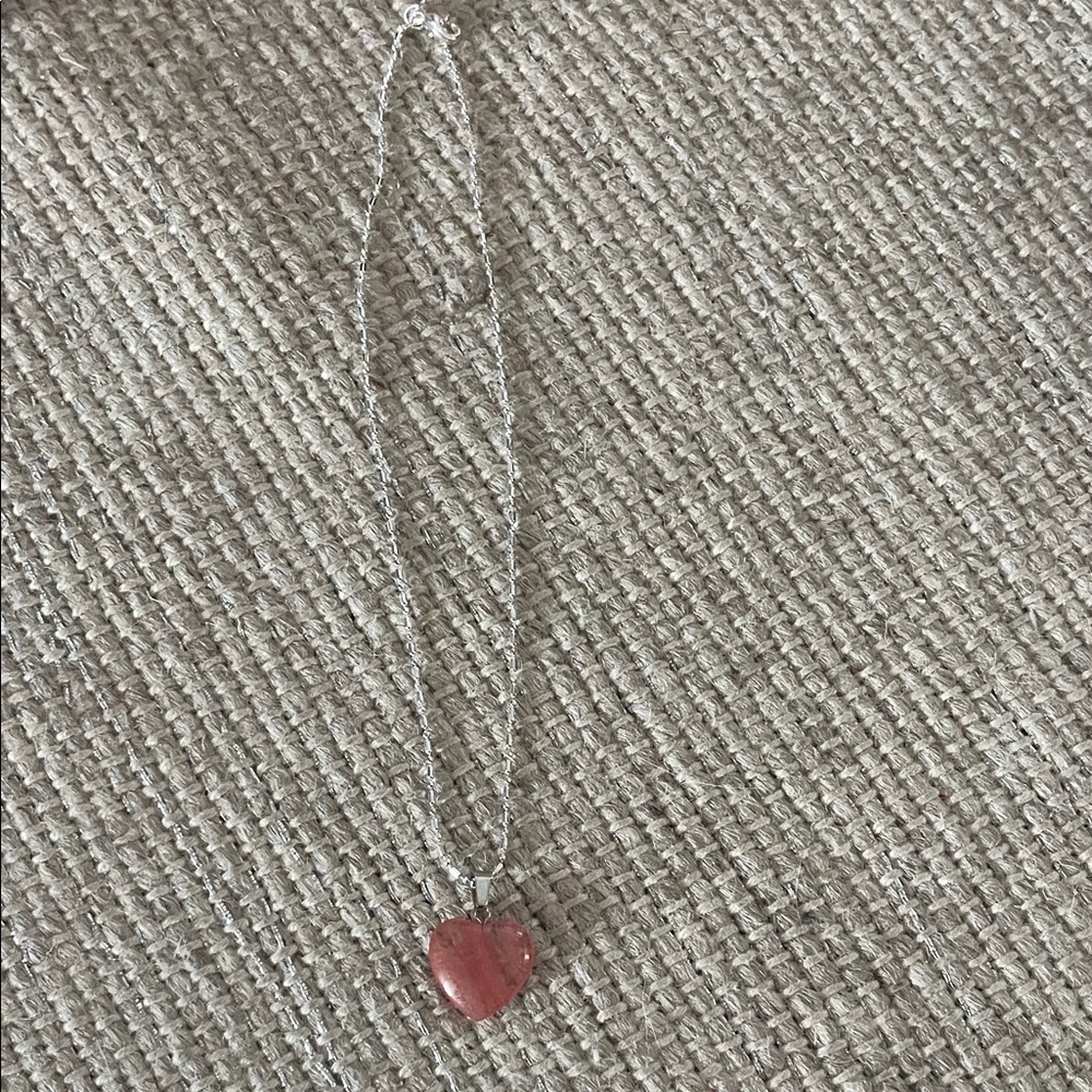Silver Necklace with Pink Heart Pendant